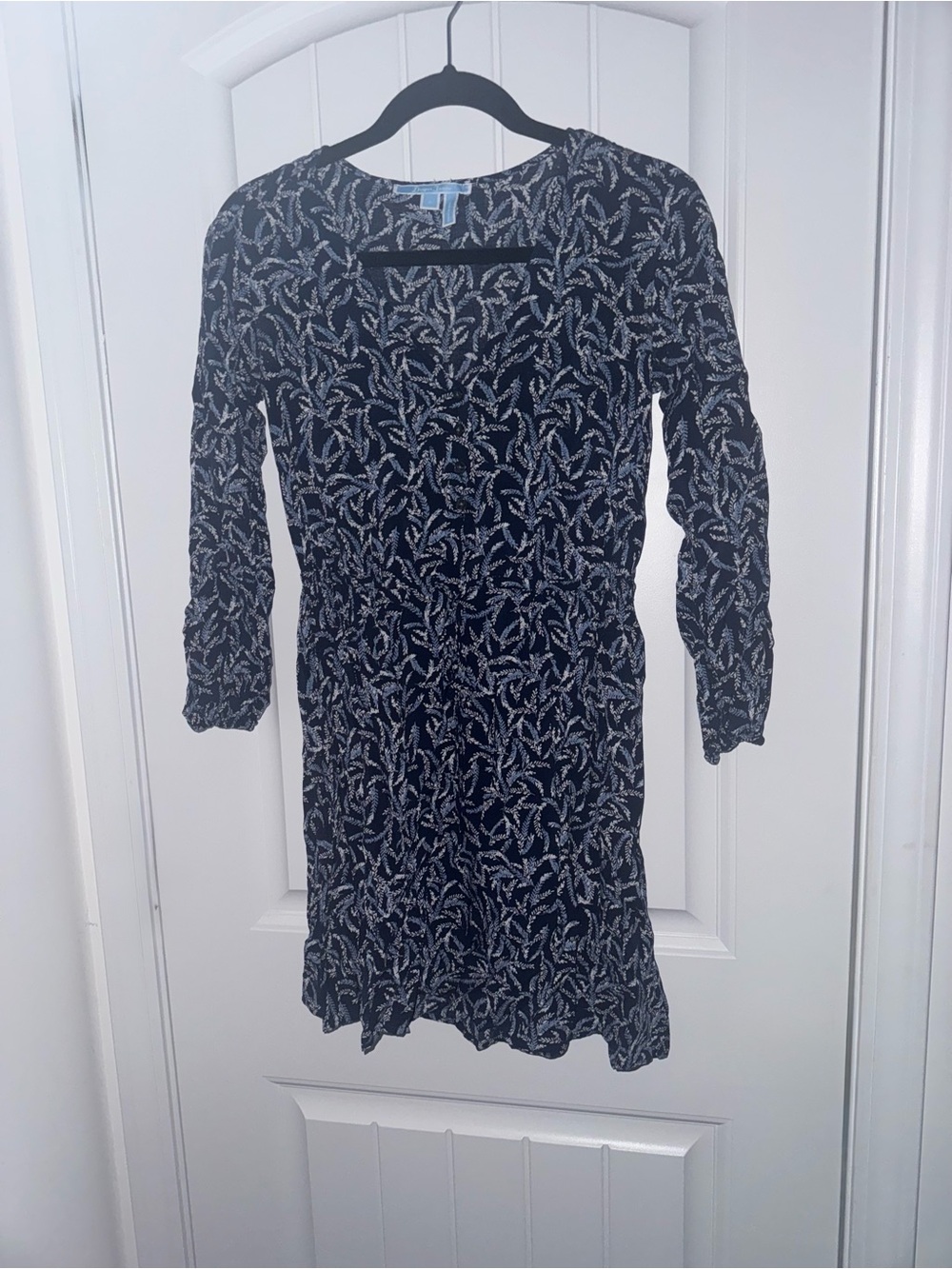 Draper James Navy Blue Floral Leaf Print Long Sleeve Dress Size 0